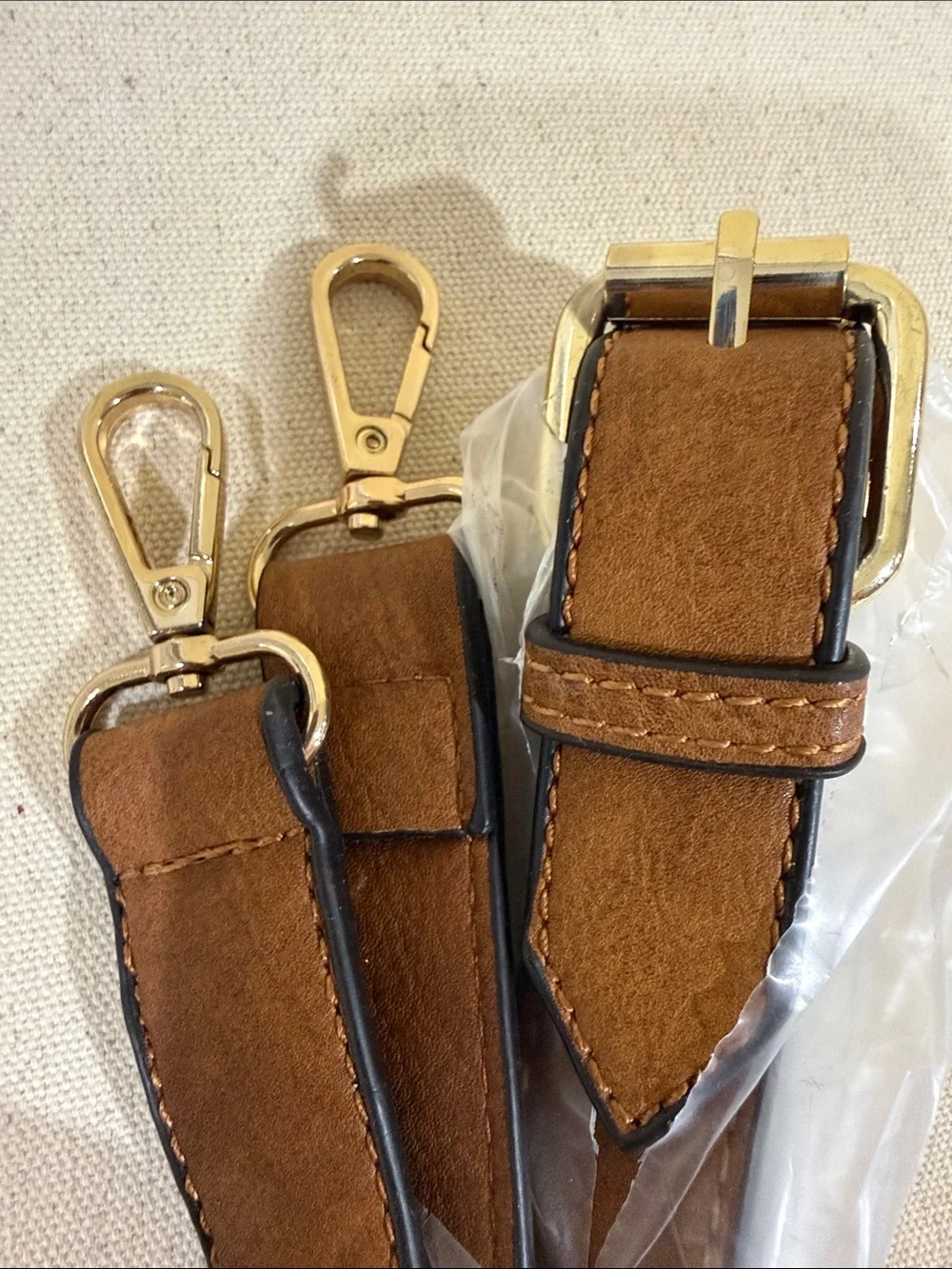 Adjustable Brown Leather Bag Strap with Gold Hardware New - Tag-less